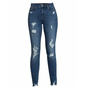 Express Womens High Rise Skinny Ankle Ripped Jeans Size 4L Dark Wash Raw Hem